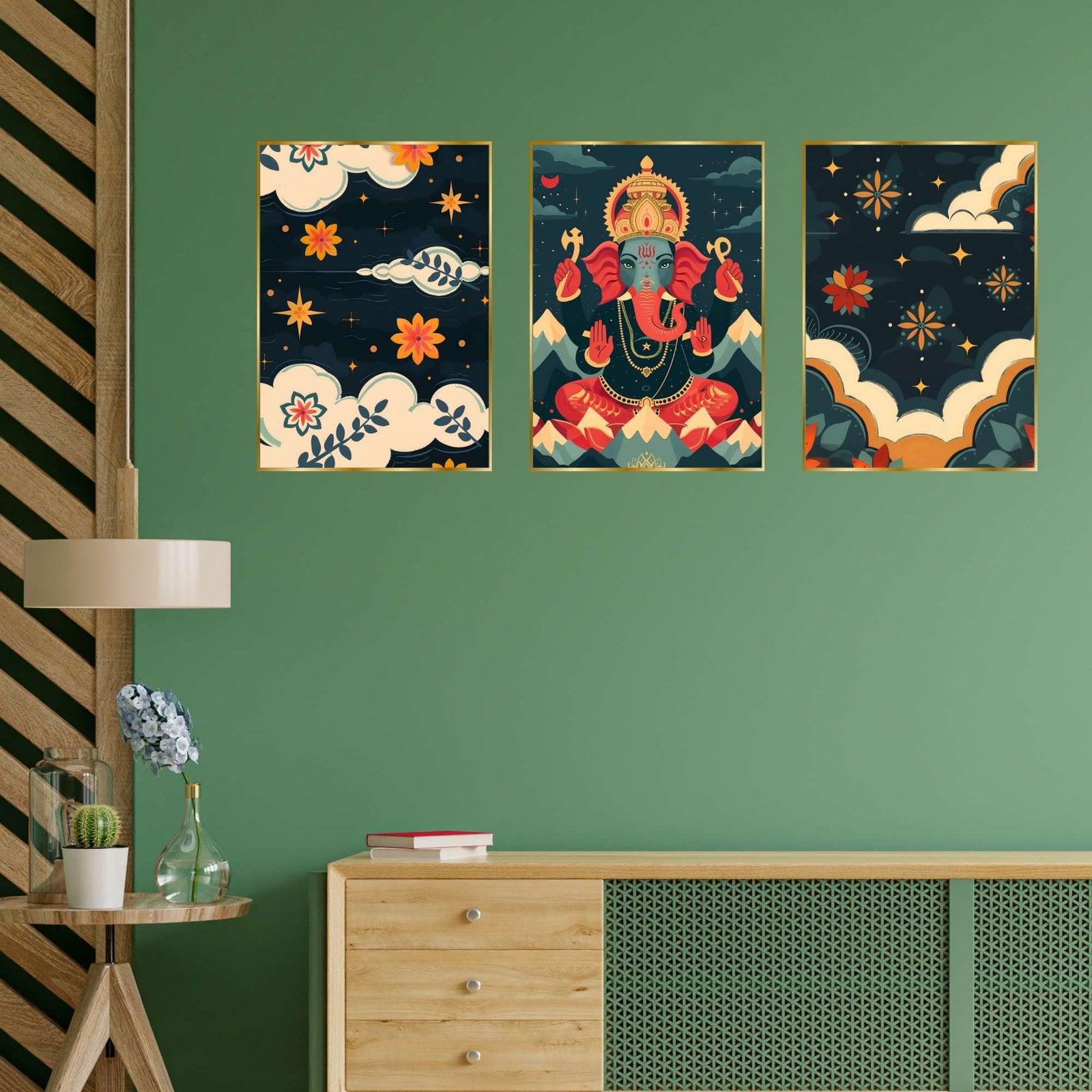 Set of Three Wall Paintings for Wall Dacoration Golden Framed Wall Paintings for Living Room & Bedroom Wall Art for Home Decoration & Office Wall Décor (24×18 inch CH-GD3-6)