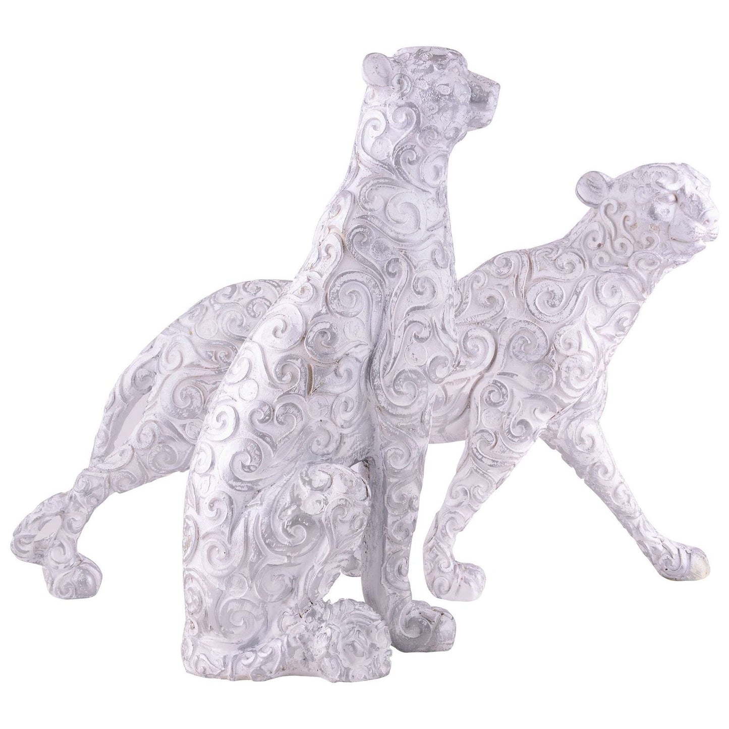White Panther Animal Showpiece Antique Sculpture for Home Decor Showpiece Figurine (Set Of 2)