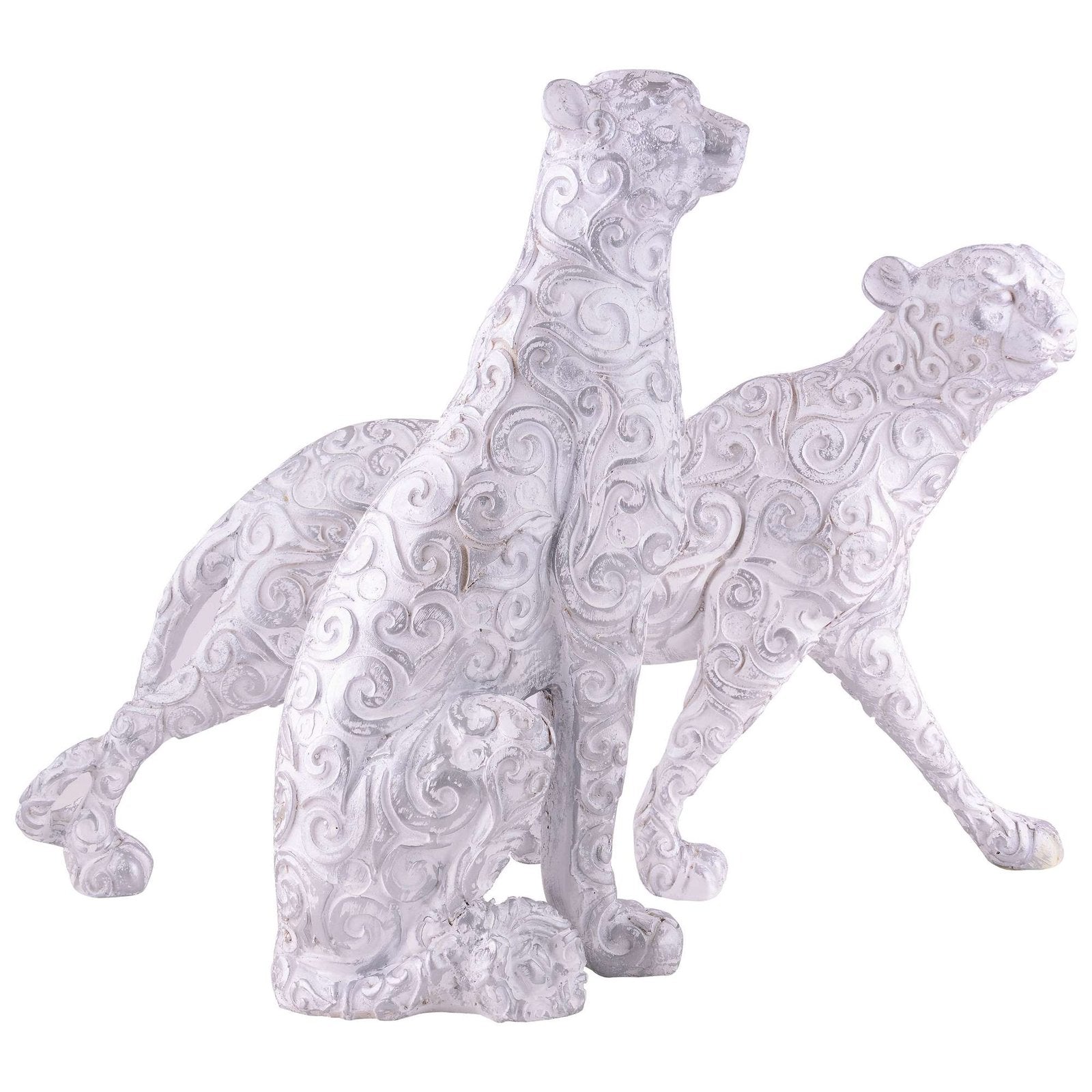 White Panther Animal Showpiece Antique Sculpture for Home Decor Showpiece Figurine (Set Of 2)