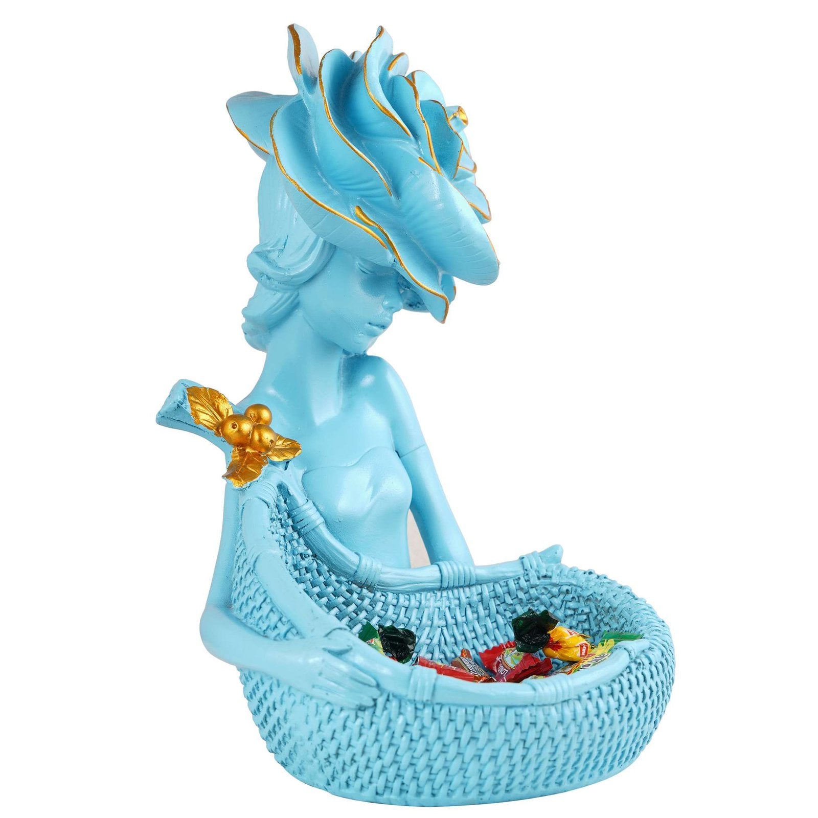 LADY with Basket Showpiece for Home Decor Showpiece | Girl Basket blue Showpiece & Office Decor Showpiece