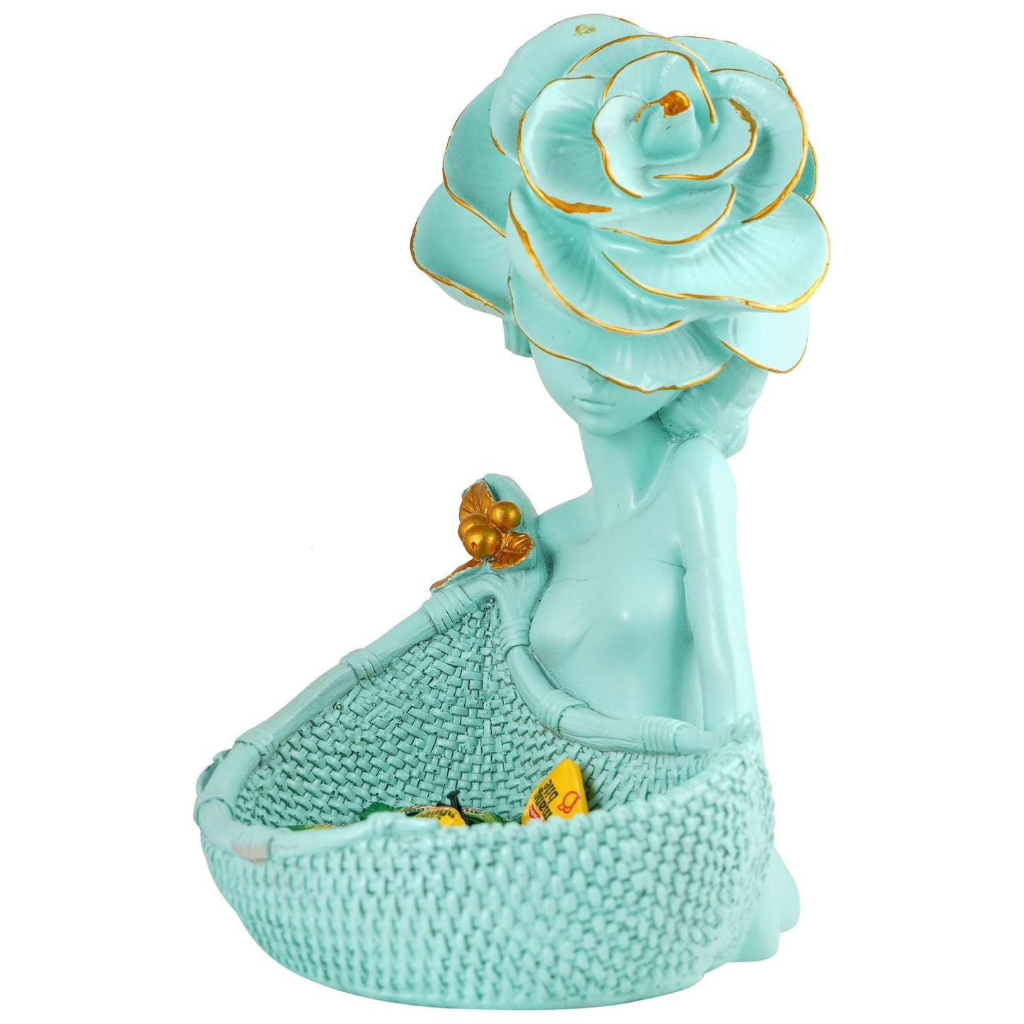 LADY with Basket Showpiece for Home Decor light green Showpiece | Girl Basket Showpiece & Office Decor Showpiece