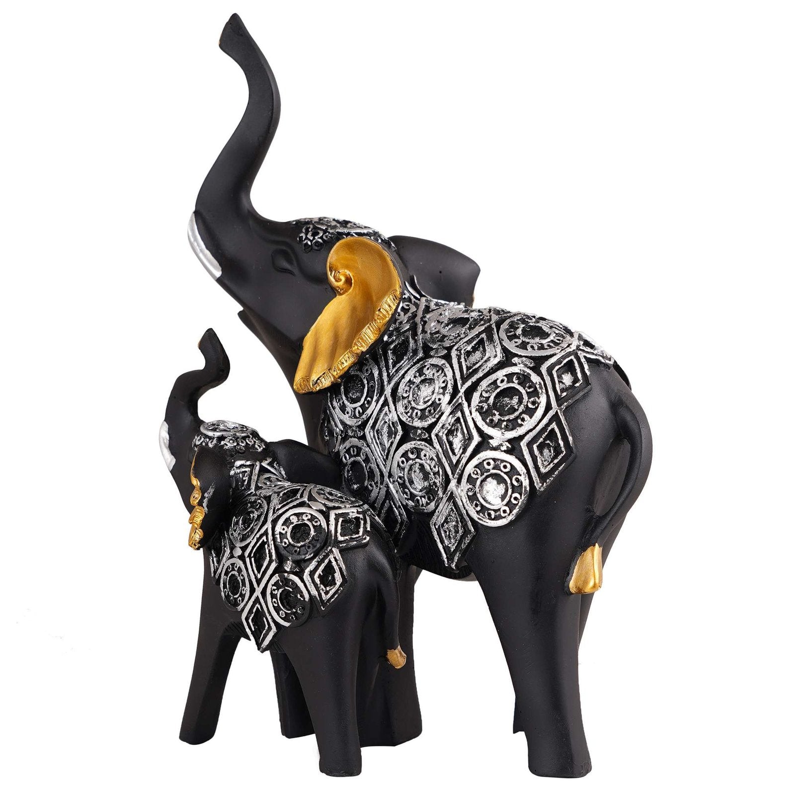 Polyresin Elephant Showpiece Statue and Artifacts for Home Decor, Living Room, Table Decoration for Gifting, Interiors and Diwali Decoration Black Golden (Set Of 2)