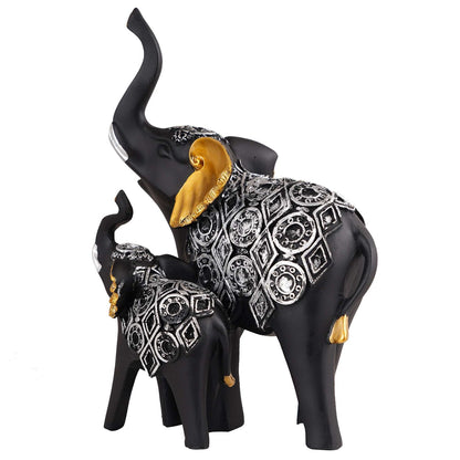 Polyresin Elephant Showpiece Statue and Artifacts for Home Decor, Living Room, Table Decoration for Gifting, Interiors and Diwali Decoration Black Golden (Set Of 2)