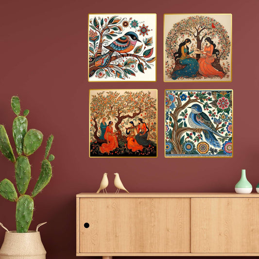 Set of Four Wall Paintings for Wall Dacoration Golden Framed Wall Paintings for Living Room & Bedroom Wall Art for Home Decoration & Office Wall Décor (13×10 inch CH-GD4-8)