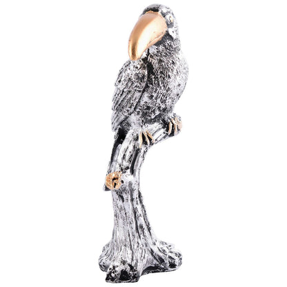 Decorative Silver Resin Parrot Showpiece for Home Decor, Living Room, Table Decoration for Gifting