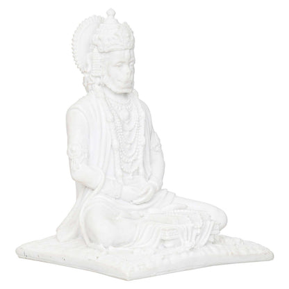 White Marble Lord Hanuman Sitting Statue with gada & Reading Book Decorative Showpiece
