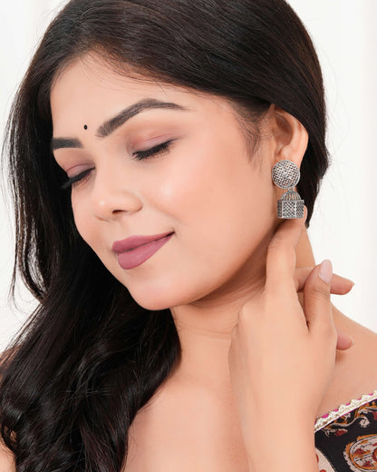 Earrings for Women Traditional Silver AZ838-OXidised Jhumka Set | German Silver Chand Baliyan & Jhumkas Earrings | Birthday & Anniversary Gift -AZ838-OX-ER33