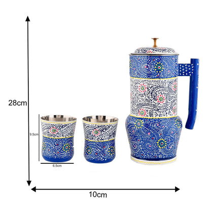 Aluminium Jug Set with 2 Glass Tumblers – 21 cm for kitchen décor ,Table Top , And Home Decoration