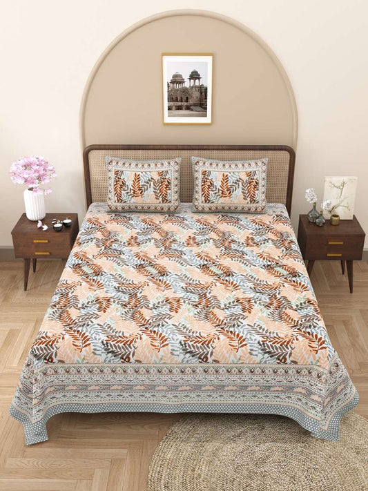 100% Pure Cotton Traditional Printed Bedsheet for Double Bed King Size Bedsheet with 2 Pillow Covers