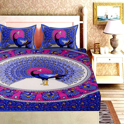 100% Pure Cotton Traditional Printed Bedsheet for Double Bed King Size Bedsheet with 2 Pillow Covers
