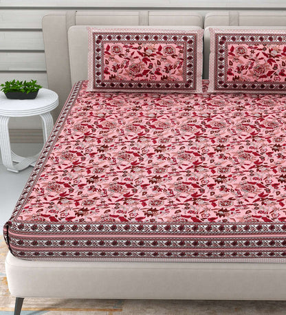 100% Pure Cotton Traditional Printed Bedsheet for Double Bed King Size Bedsheet with 2 Pillow Covers