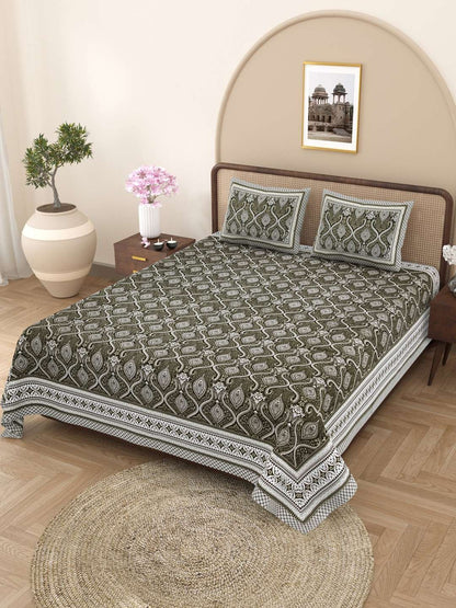 100% Pure Cotton Traditional Printed Bedsheet for Double Bed King Size Bedsheet with 2 Pillow Covers