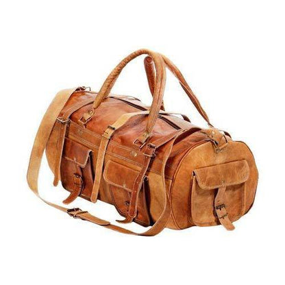 Craftshades – 3 Outer Pockets 24″ (Expandable) Edge Handcrafted Duffle Goat Leather Bag