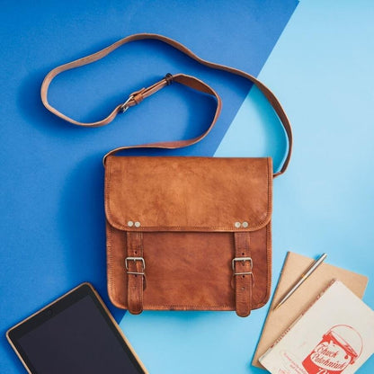 Craftshades – Vintage Double Strip Plain 10*13″ Handcrafted Goat Leather Laptop Bag | 100% Genuine Leather