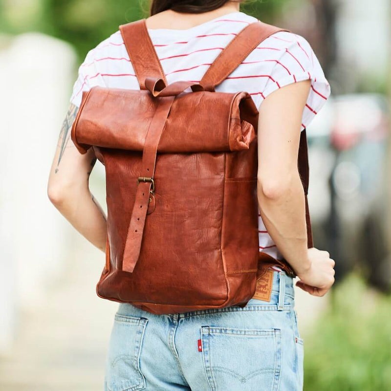 Craftshades – 100% Genuine Roll 13*18 Inch Goat Leather Shoulder Backpack | Unisex