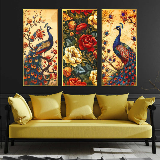 Set of Three large Wall Paintings for Wall Dacoration Golden Framed Wall Paintings for Living Room & Bedroom Wall Art for Home Decoration & Office Wall Décor (14×11 inch CH-LGD3-5)