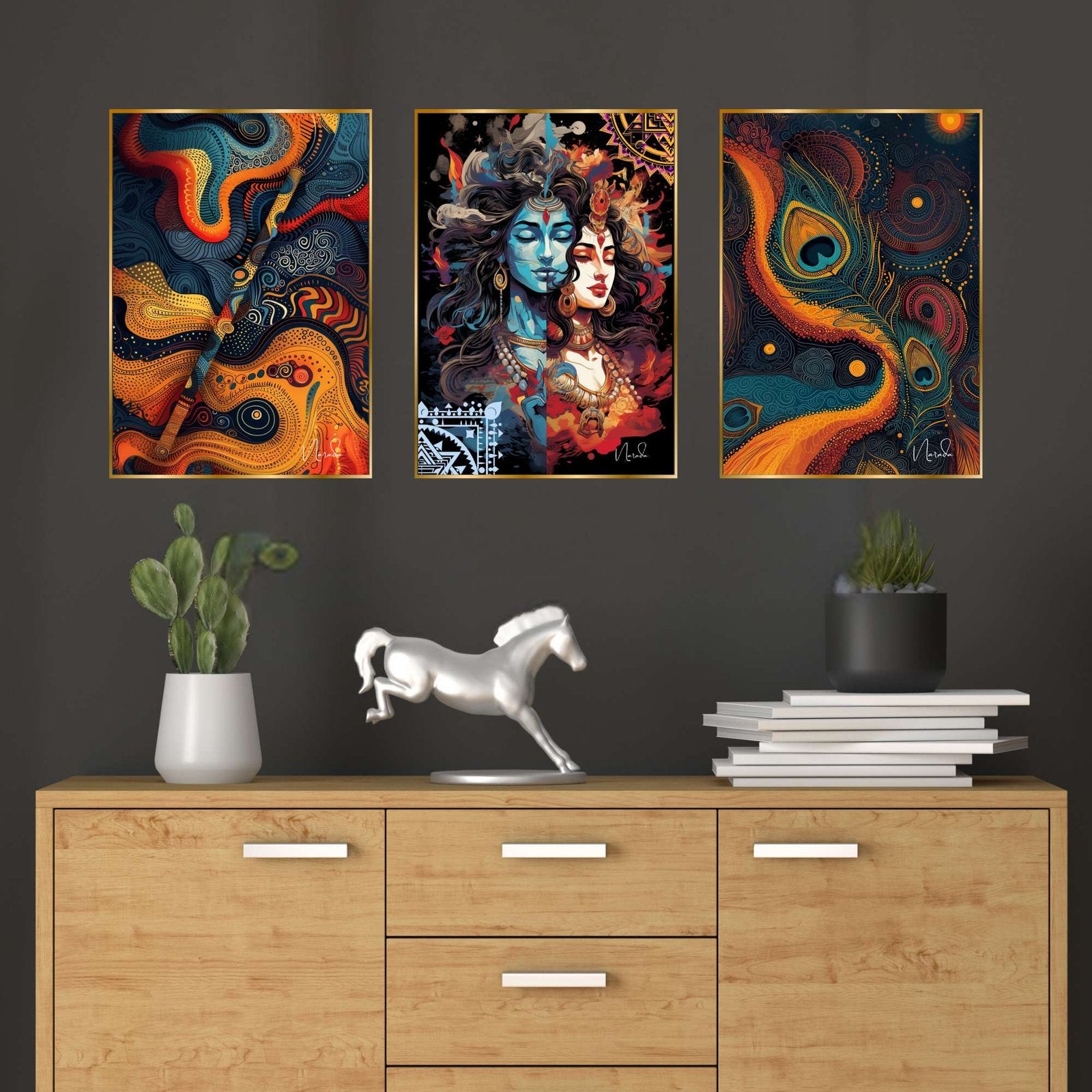 Set of Three Wall Paintings for Wall Dacoration Golden Framed Wall Paintings for Living Room & Bedroom Wall Art for Home Decoration & Office Wall Décor (24×18 inch CH-GD3-5)
