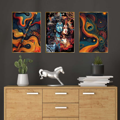 Set of Three Wall Paintings for Wall Dacoration Golden Framed Wall Paintings for Living Room & Bedroom Wall Art for Home Decoration & Office Wall Décor (24×18 inch CH-GD3-5)