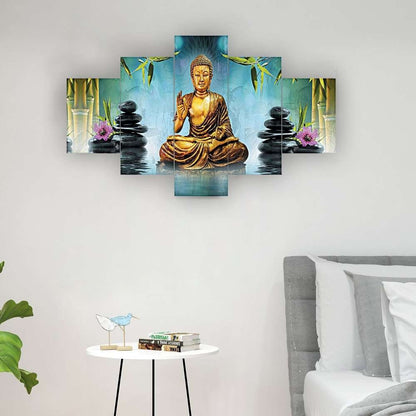 Buddha Set of Five 3D Framed Paintings for Wall Decoration – Ideal for Home, Living Room, and Bedroom (125 x 60 CM)