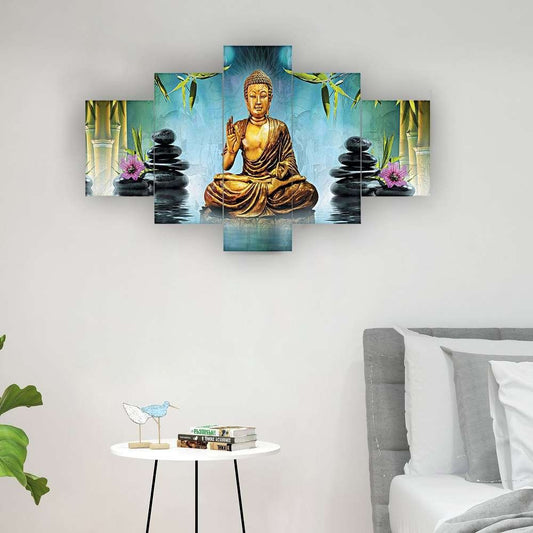 Buddha Set of Five 3D Framed Paintings for Wall Decoration – Ideal for Home, Living Room, and Bedroom (125 x 60 CM)