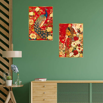 Set of Two Wall Paintings for Wall Dacoration Golden Framed Wall Paintings for Living Room & Bedroom Wall Art for Home Decoration & Office Wall Décor (14×11 inch CH-GD2-3)