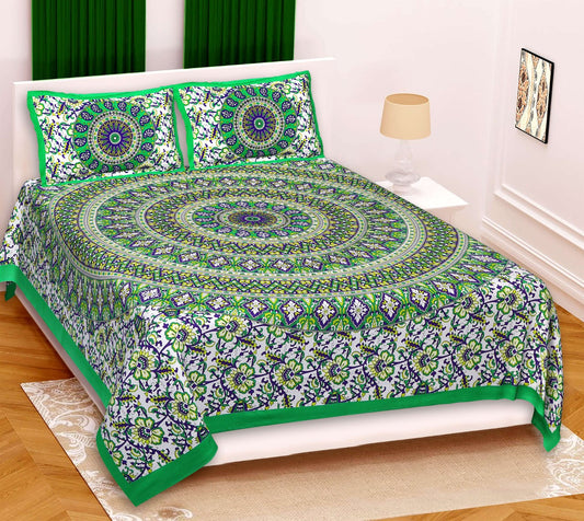 100% Pure Cotton Traditional Printed Bedsheet for Double Bed King Size Bedsheet with 2 Pillow Covers