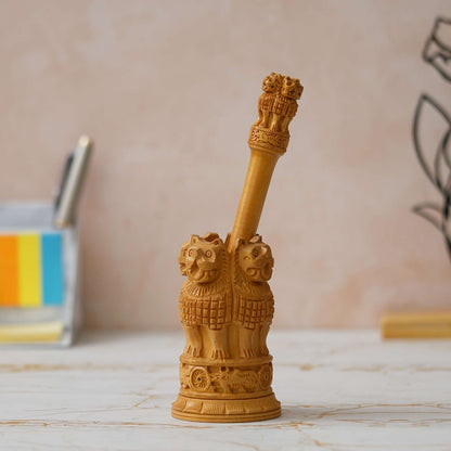 Handcrafted Wooden Ashoka Pillar Replica: Symbol of Indian Heritage