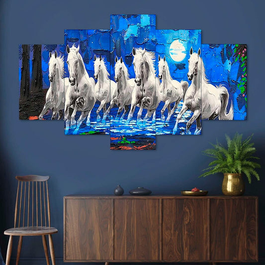 Horse Set of Five 3D Framed Paintings for Wall Decoration – Ideal for Home, Living Room, and Bedroom (125 x 60 CM)