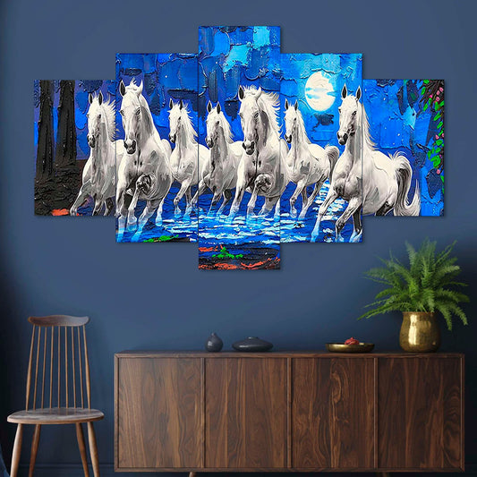 Horse Set of Five 3D Framed Paintings for Wall Decoration – Ideal for Home, Living Room, and Bedroom (75 x 43 CM)