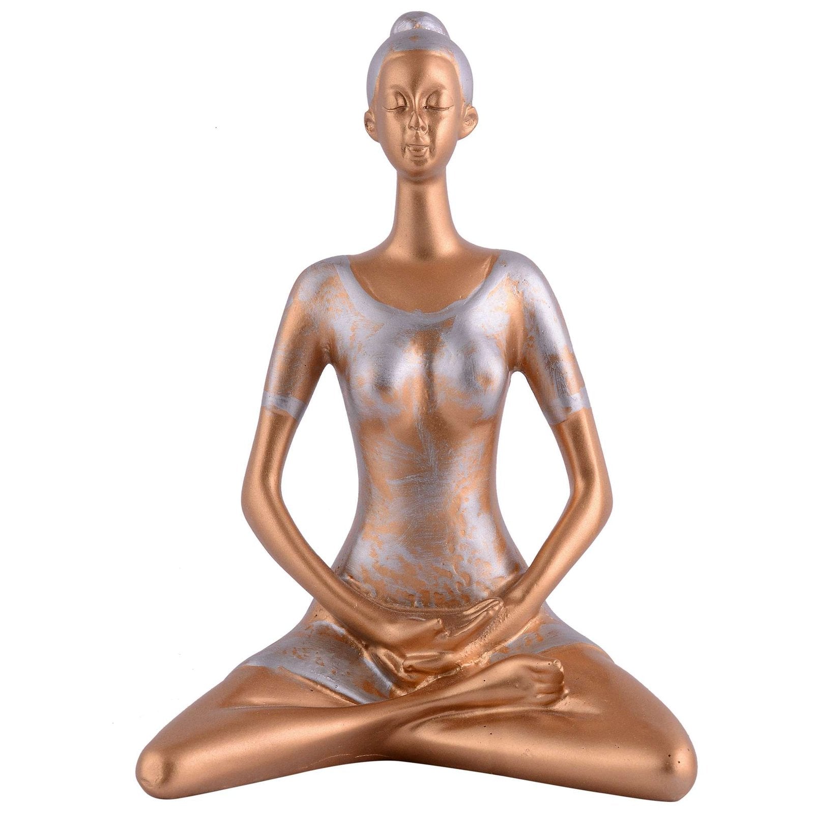 Suitable for home decor Yoga Posture Lady Statue Idol for Home Yoga Statue admirable piece of gift (Golden)