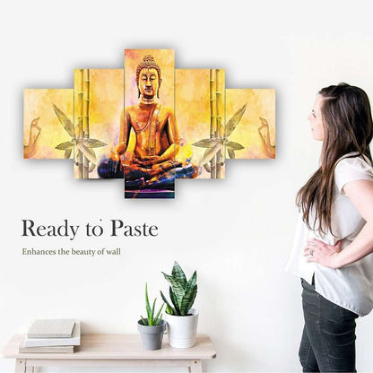 Buddha Set of Five 3D Framed Paintings for Wall Decoration – Ideal for Home, Living Room, and Bedroom (125 x 60 CM)