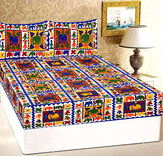 100% Pure Cotton Traditional Printed Bedsheet for Double Bed King Size Bedsheet with 2 Pillow Covers