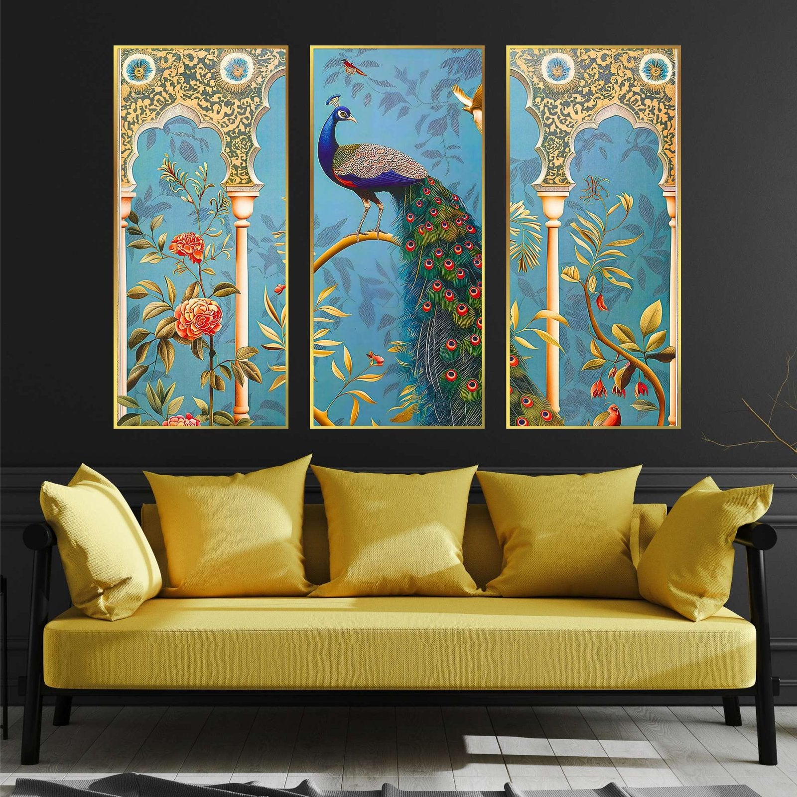 Set of Three large Wall Paintings for Wall Dacoration Golden Framed Wall Paintings for Living Room & Bedroom Wall Art for Home Decoration & Office Wall Décor (14×11 inch CH-LGD3-4)