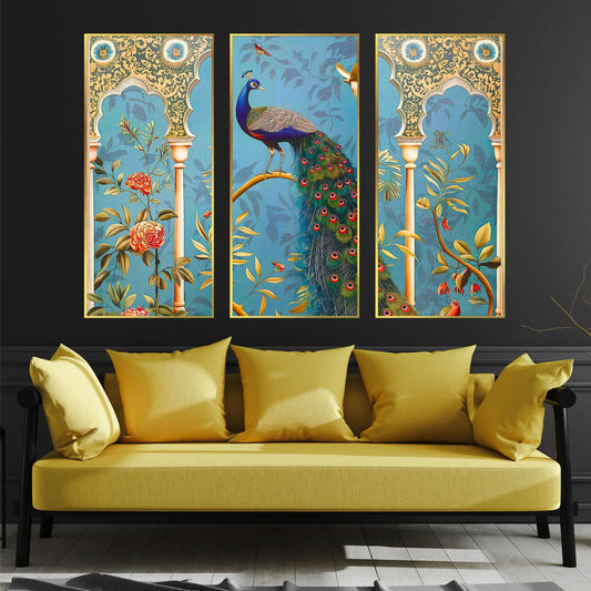 Set of Three large Wall Paintings for Wall Dacoration Golden Framed Wall Paintings for Living Room & Bedroom Wall Art for Home Decoration & Office Wall Décor (14×11 inch CH-LGD3-4)
