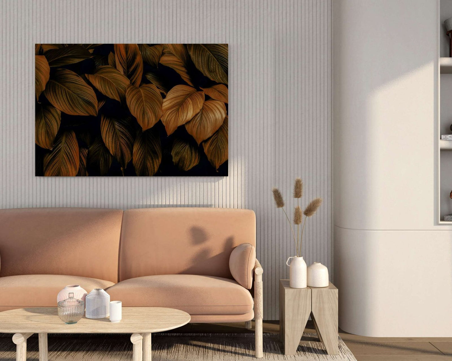 Golden-Brown Tropical Leaf Canvas Painting Decorative Wall Art for Home & Office