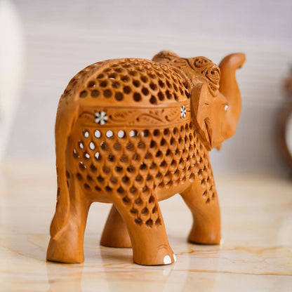 Rajasthani Tribal Handmade Brown ” Elephant ” Figured Wooden Statue Antique Design Elephant for Showpiece with Brown Colour
