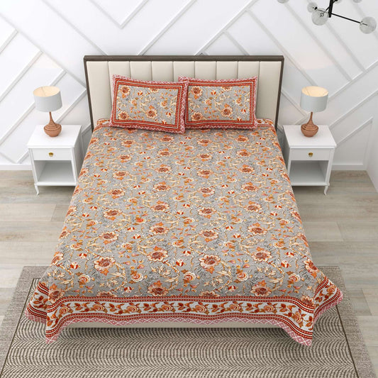 100% Pure Cotton Traditional Printed Bedsheet for Double Bed King Size Bedsheet with 2 Pillow Covers