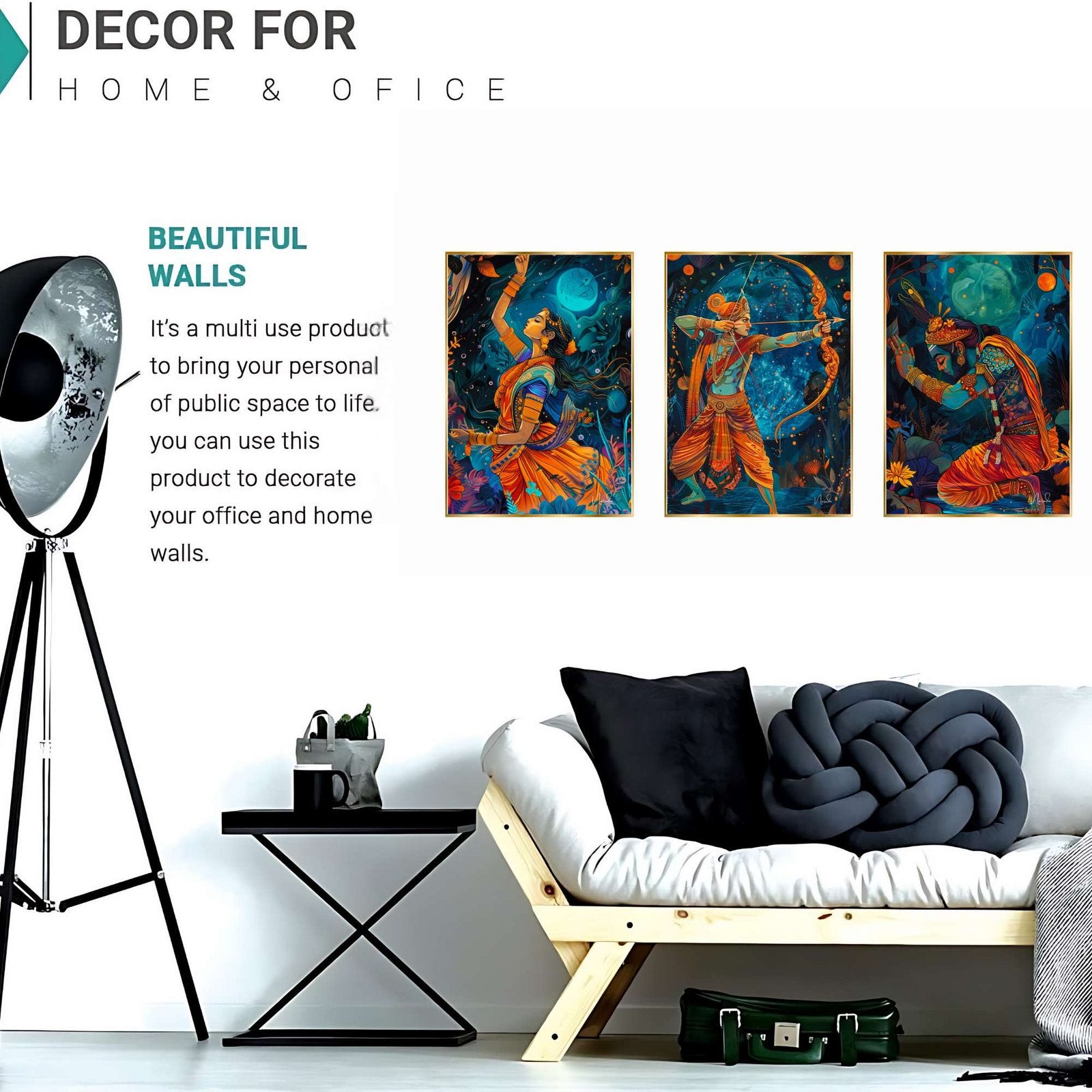 Set of Three Wall Paintings for Wall Dacoration Golden Framed Wall Paintings for Living Room & Bedroom Wall Art for Home Decoration & Office Wall Décor (24×18 inch CH-GD3-13)