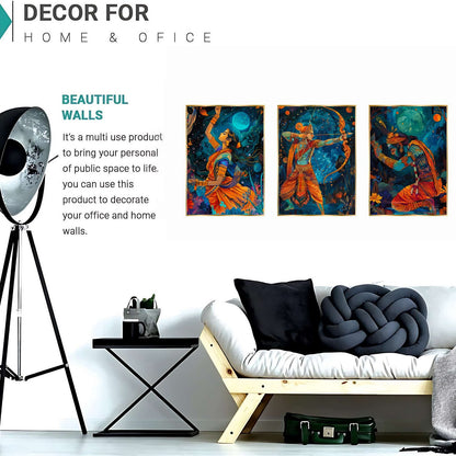 Set of Three Wall Paintings for Wall Dacoration Golden Framed Wall Paintings for Living Room & Bedroom Wall Art for Home Decoration & Office Wall Décor (24×18 inch CH-GD3-13)