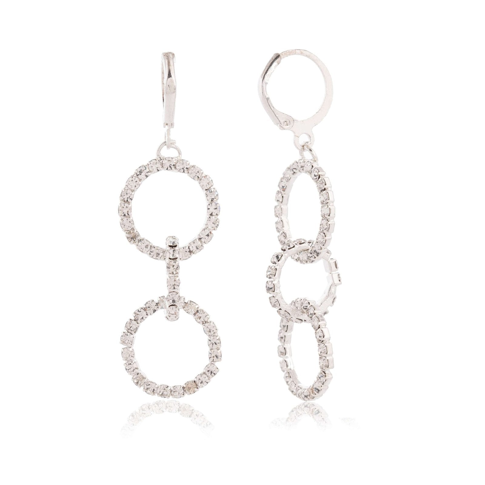 Women’s Silver Circle Long Three Rhinestone Unique Western Earrings for Women Party Wear
