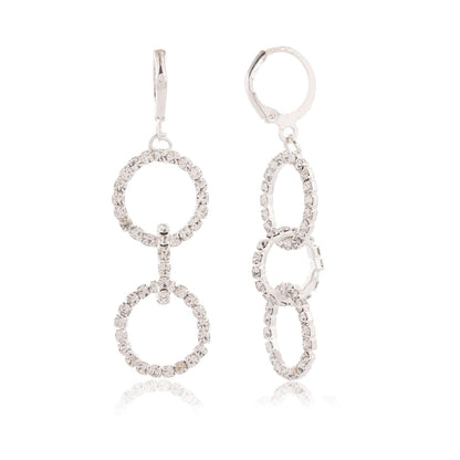 Women’s Silver Circle Long Three Rhinestone Unique Western Earrings for Women Party Wear