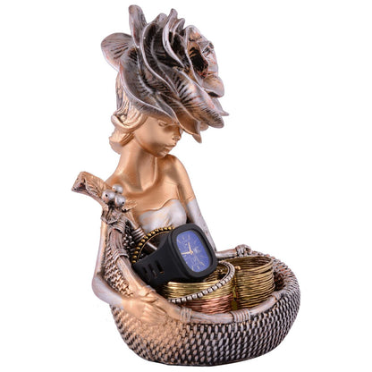 LADY with Basket Showpiece for Home Decor brown Showpiece | Girl Basket Showpiece & Office Decor Showpiece