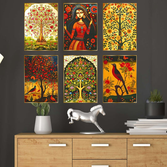 Set of Six Wall Paintings for Wall Dacoration Golden Framed Wall Paintings for Living Room & Bedroom Wall Art for Home Decoration & Office Wall Décor (17×13 inch CH-GD6-6)