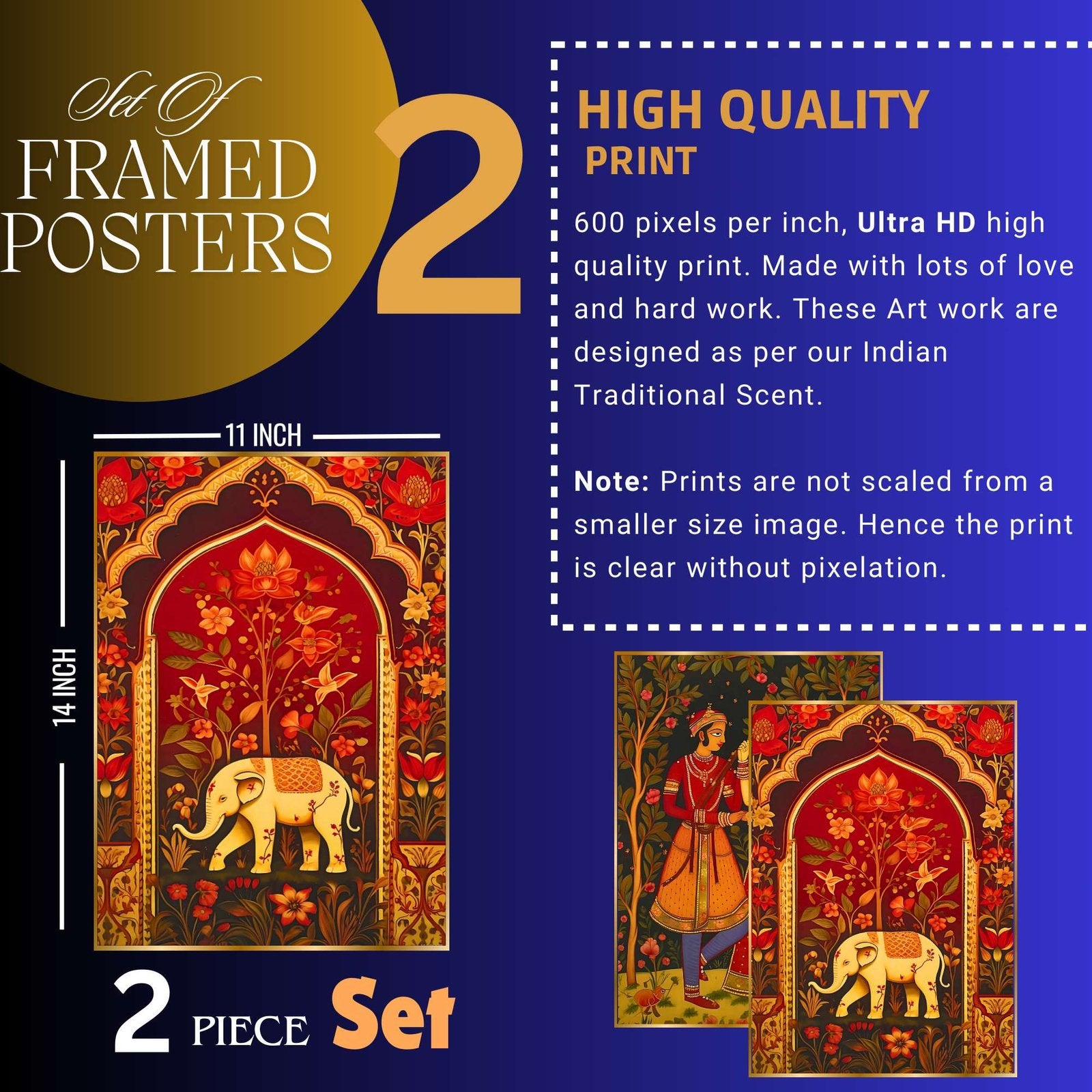 Set of Two Wall Paintings for Wall Dacoration Golden Framed Wall Paintings for Living Room & Bedroom Wall Art for Home Decoration & Office Wall Décor (14×11 inch CH-GD2-19)