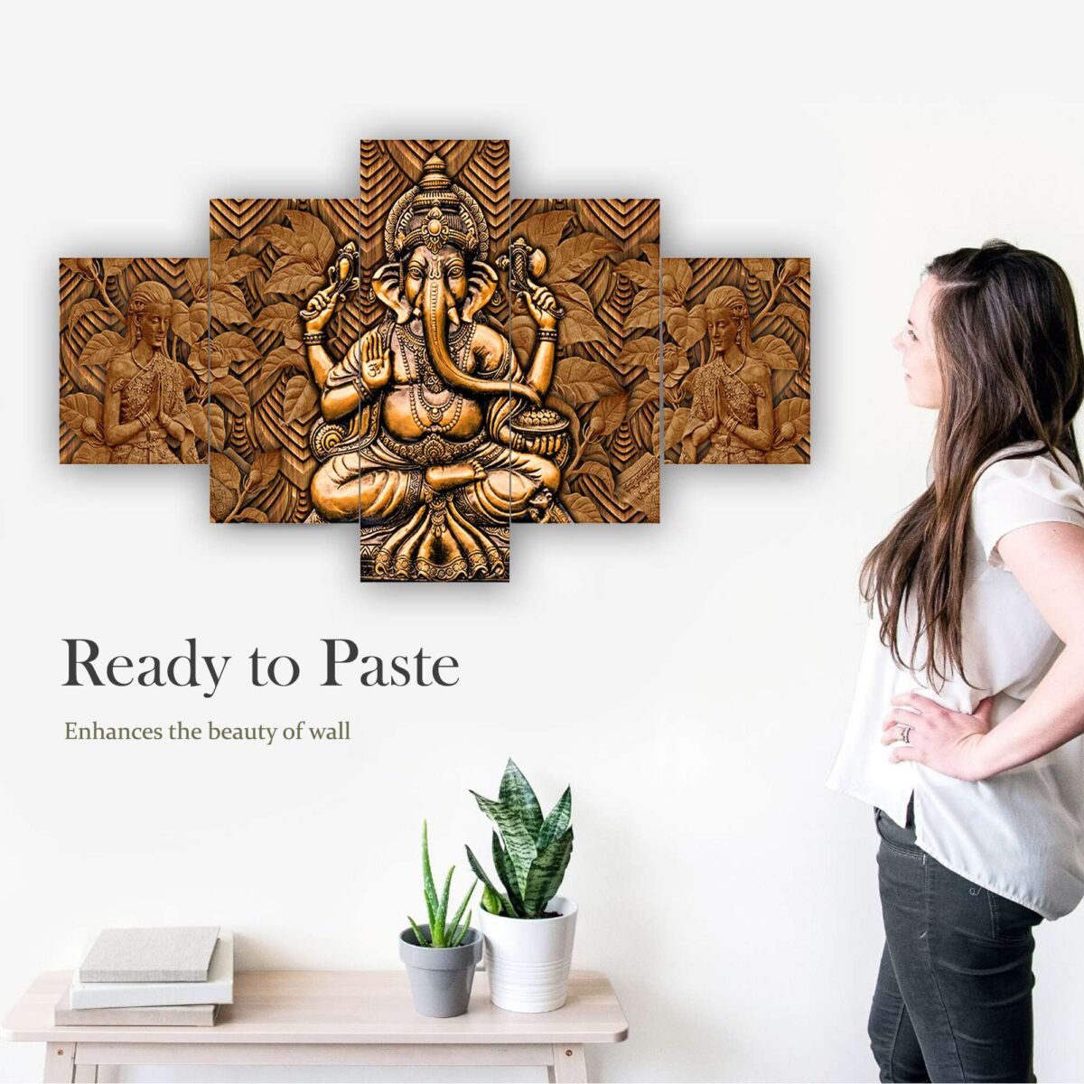 Ganesh Set of Five 3D Framed Paintings for Wall Decoration – Ideal for Home, Living Room, and Bedroom (125 x 60 CM)