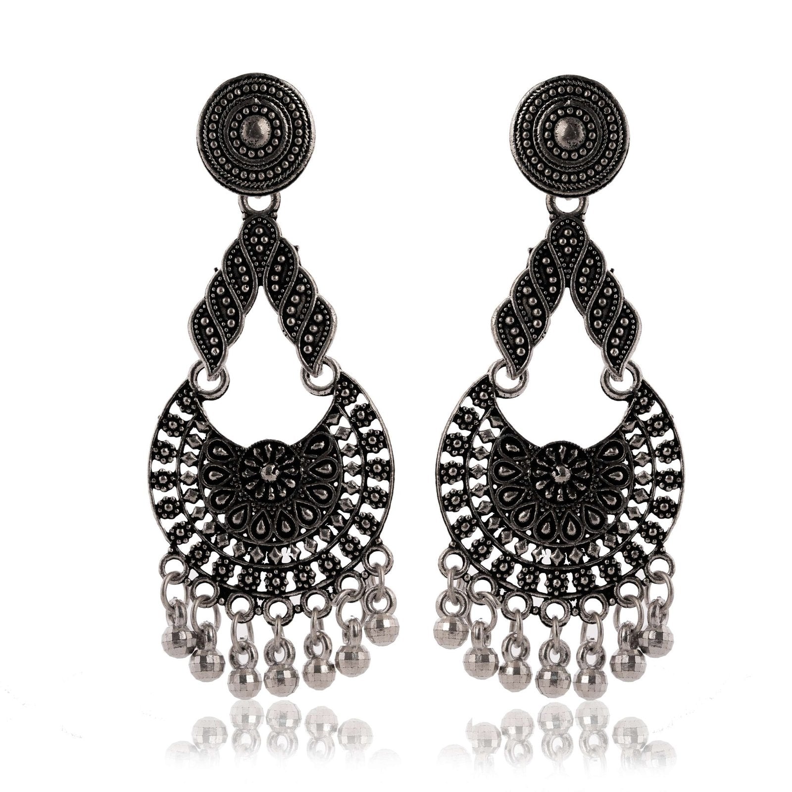 Women’s Traditional Silver AZ838-OXidised Chandbali Ethnic Design Jhumka/Jhumki Earrings for Women