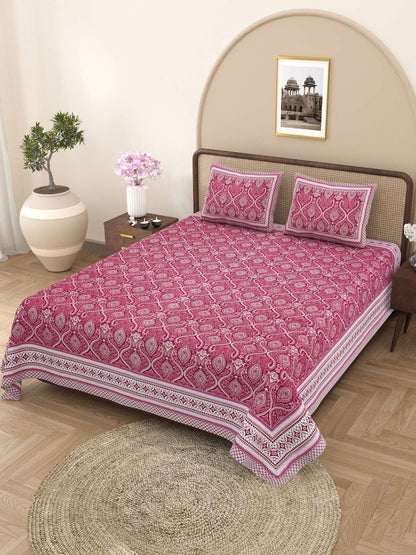 100% Pure Cotton Traditional Printed Bedsheet for Double Bed King Size Bedsheet with 2 Pillow Covers