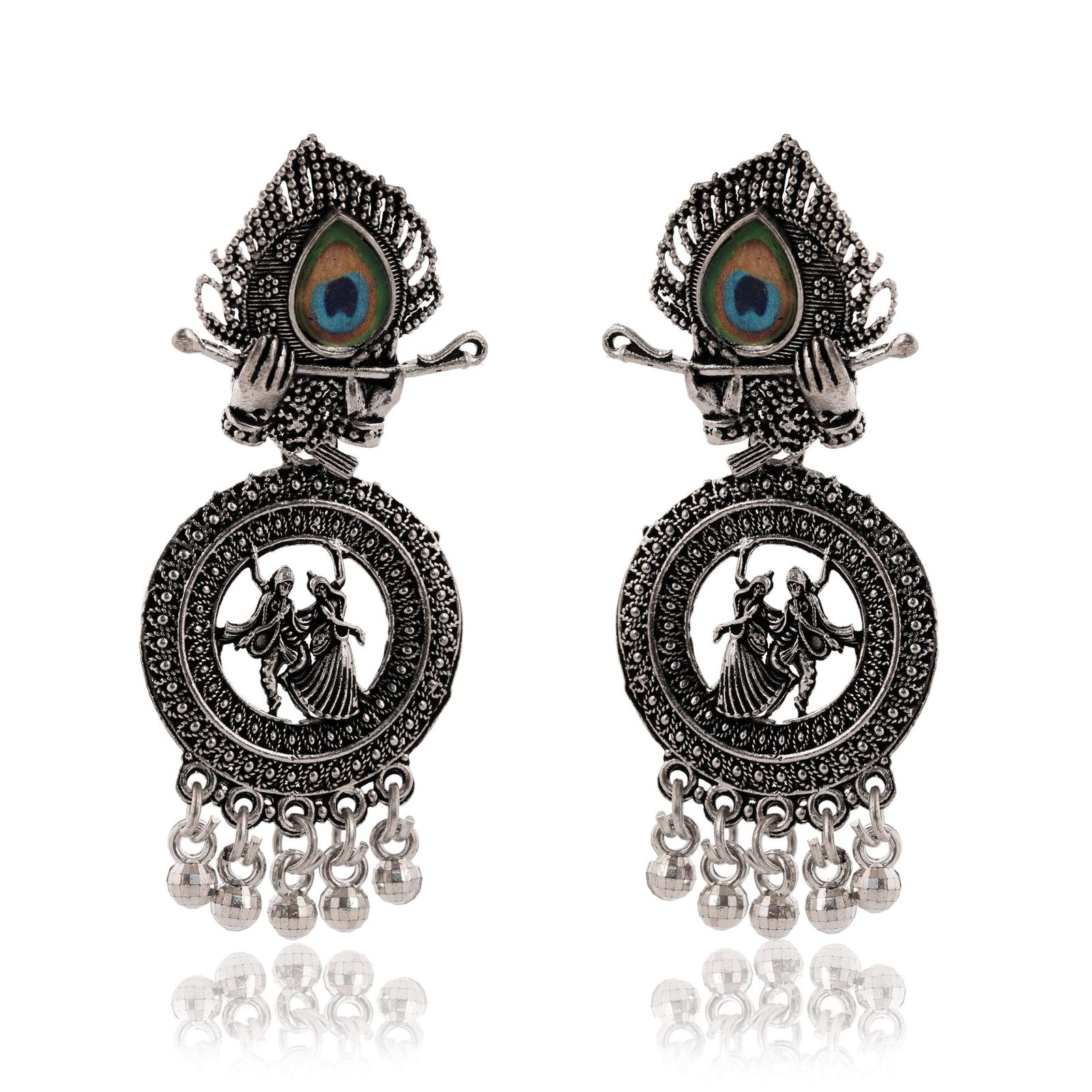 Earrings For Women AZ838-OXidised Traditional Radha Krishna | Silver Beads Ethnic Jhumka/Jhumki