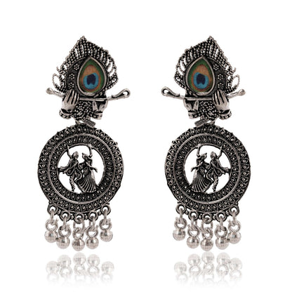 Earrings For Women AZ838-OXidised Traditional Radha Krishna | Silver Beads Ethnic Jhumka/Jhumki