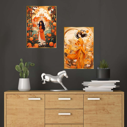 Set of Two Wall Paintings for Wall Dacoration Golden Framed Wall Paintings for Living Room & Bedroom Wall Art for Home Decoration & Office Wall Décor (14×11 inch CH-GD2-20)